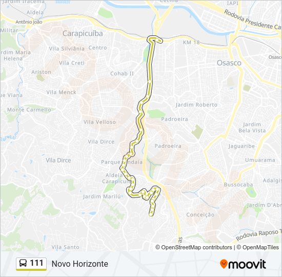 Mapa da linha 111 de ônibus