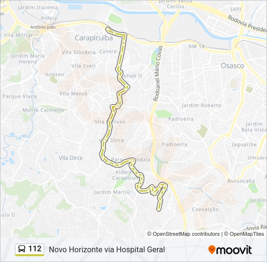 Mapa da linha 112 de ônibus
