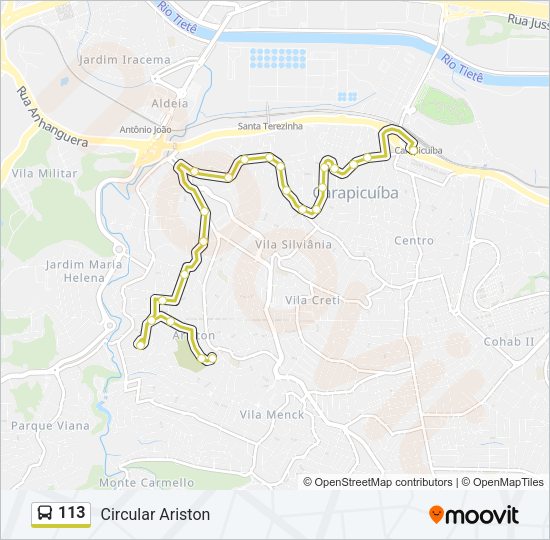 Mapa da linha 113 de ônibus