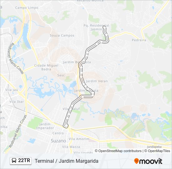 Mapa da linha 22TR de ônibus