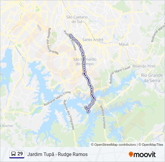 Mapa da linha 29 de ônibus