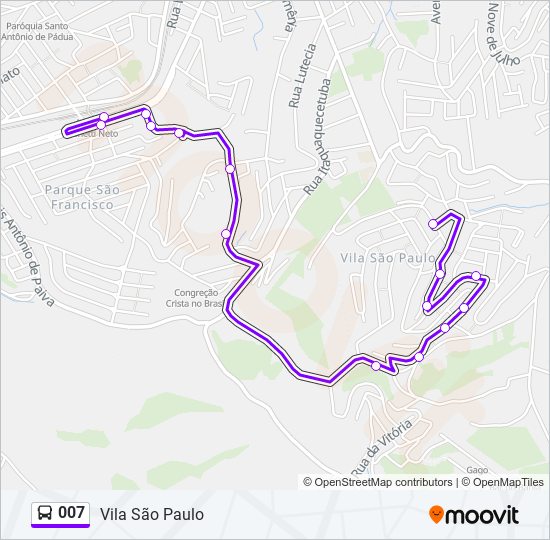 Mapa da linha 007 de ônibus