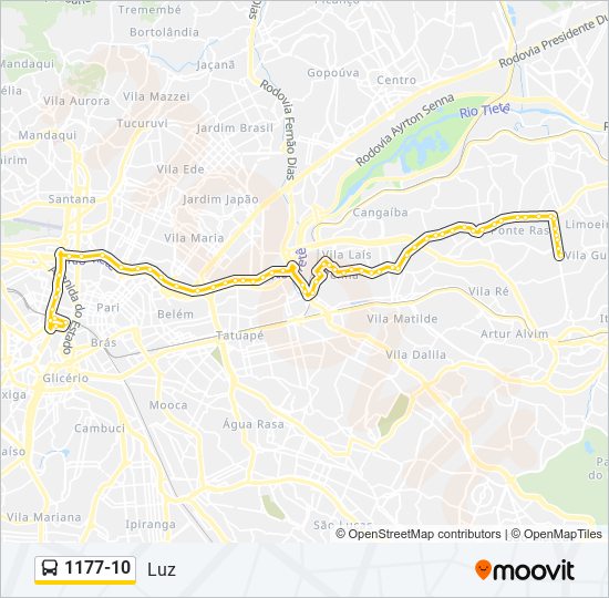 Mapa da linha 1177-10 de ônibus