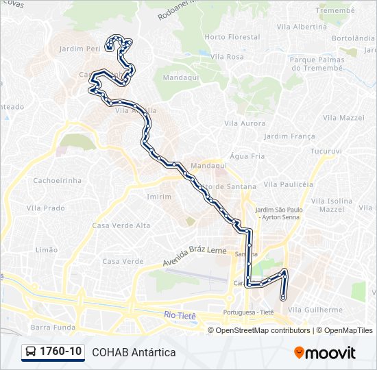 Mapa da linha 1760-10 de ônibus