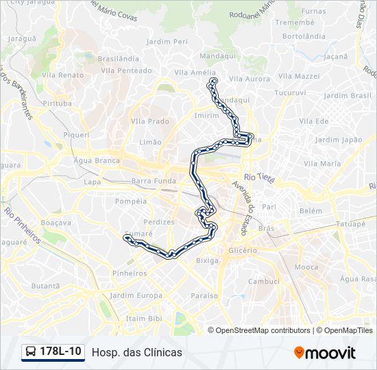 Mapa da linha 178L-10 de ônibus