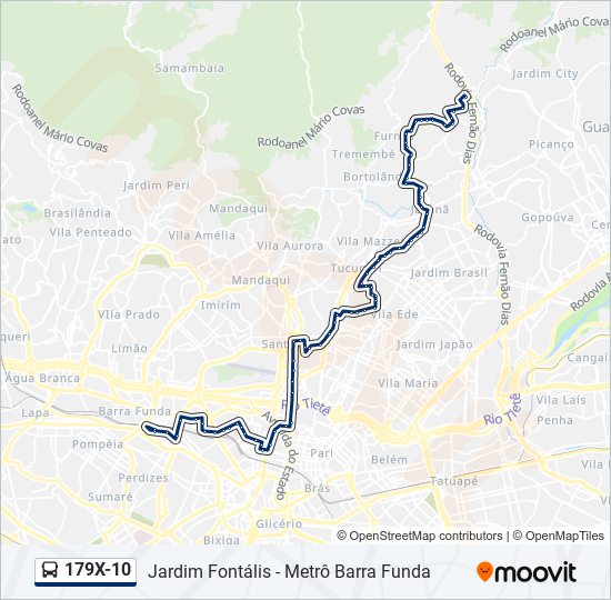 Mapa da linha 179X-10 de ônibus