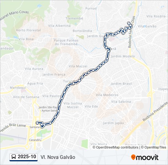 Mapa da linha 2025-10 de ônibus