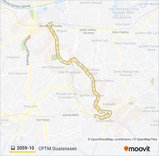 Mapa da linha 2059-10 de ônibus