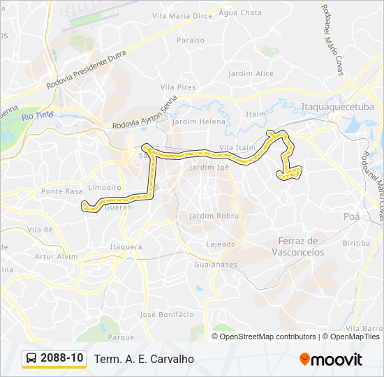 Mapa da linha 2088-10 de ônibus