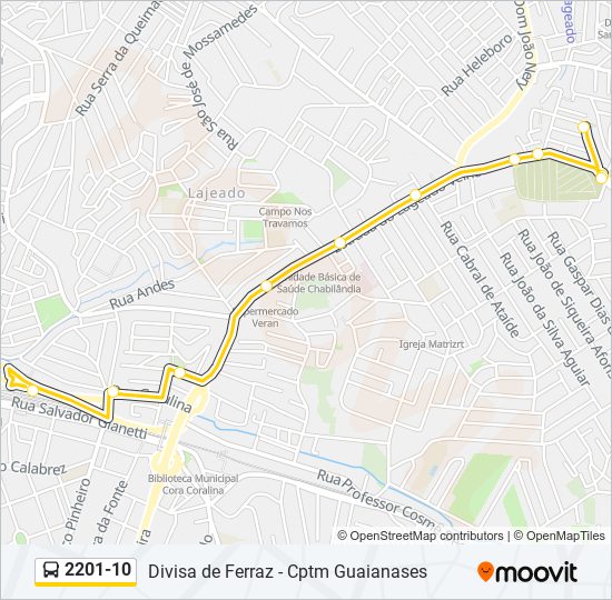 Mapa da linha 2201-10 de ônibus