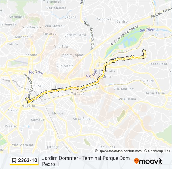 Mapa da linha 2363-10 de ônibus