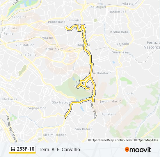 Mapa da linha 253F-10 de ônibus