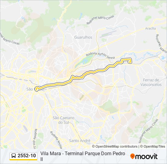 Mapa da linha 2552-10 de ônibus