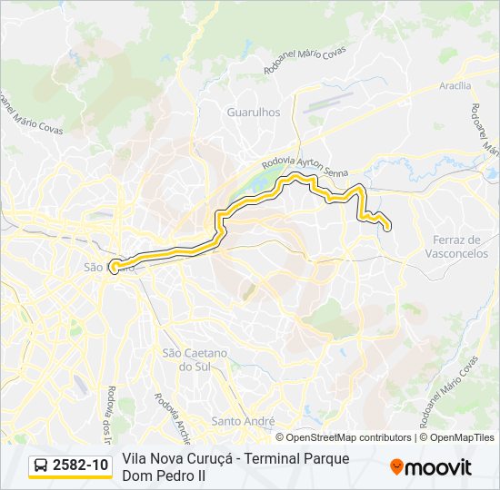 Mapa da linha 2582-10 de ônibus