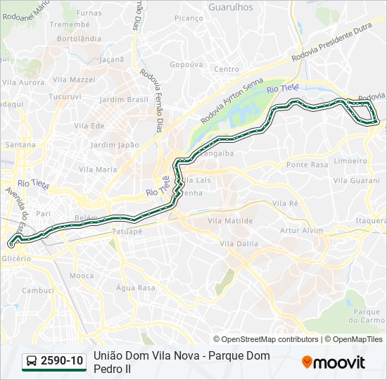 Mapa da linha 2590-10 de ônibus