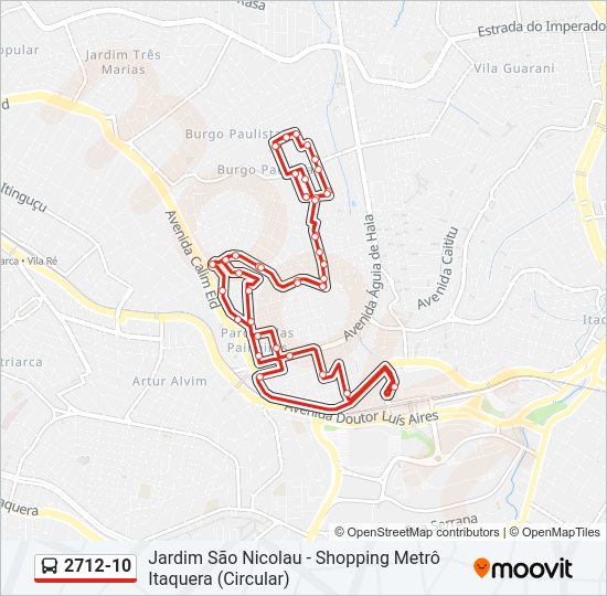 Mapa da linha 2712-10 de ônibus