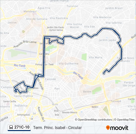 Mapa da linha 271C-10 de ônibus