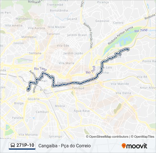 Mapa da linha 271P-10 de ônibus