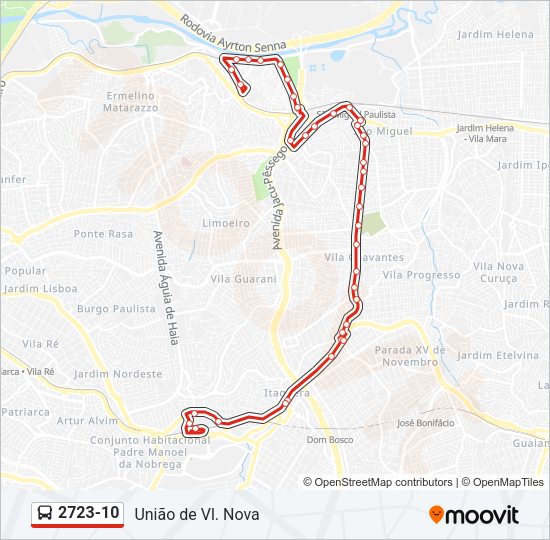 Mapa da linha 2723-10 de ônibus