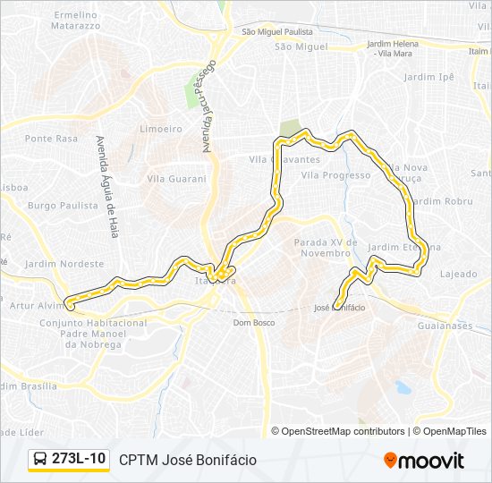 Mapa da linha 273L-10 de ônibus