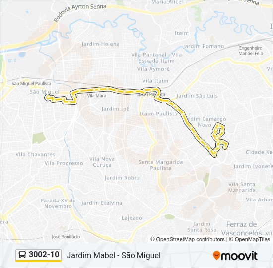 Mapa da linha 3002-10 de ônibus