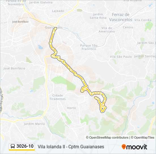 Mapa da linha 3026-10 de ônibus