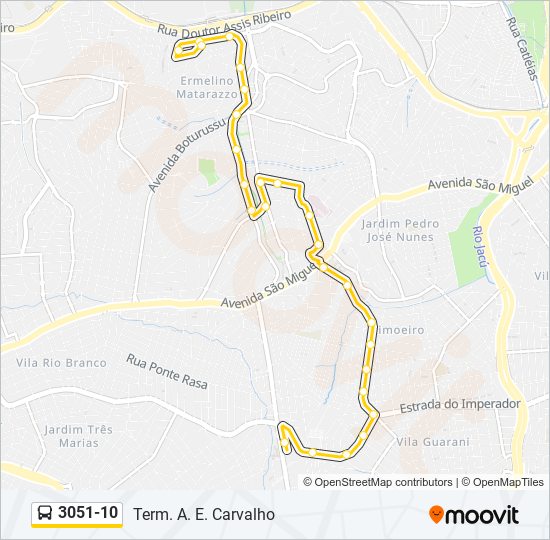 Mapa da linha 3051-10 de ônibus