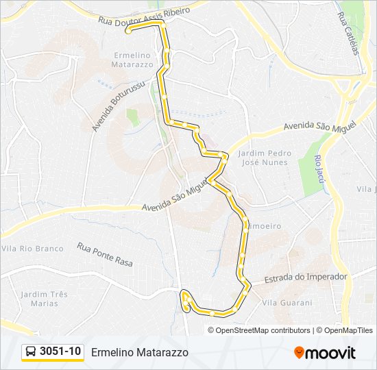 Mapa da linha 3051-10 de ônibus