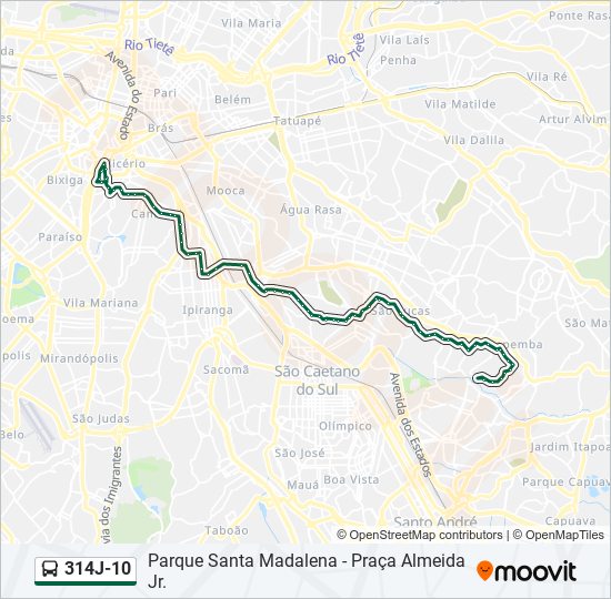 Mapa da linha 314J-10 de ônibus