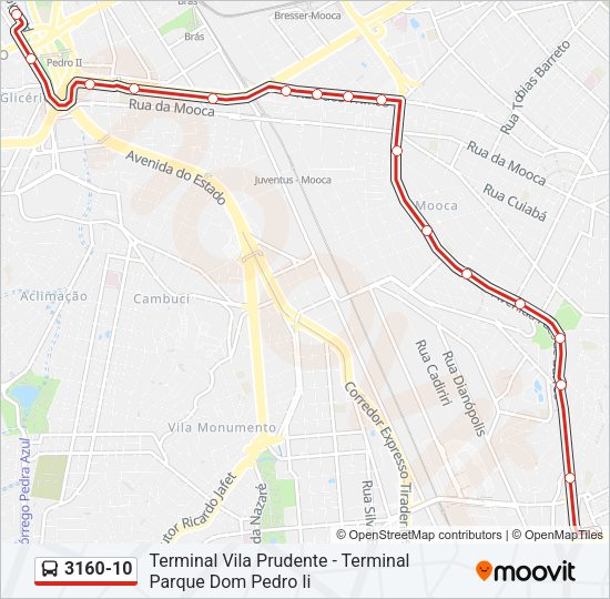Mapa da linha 3160-10 de ônibus
