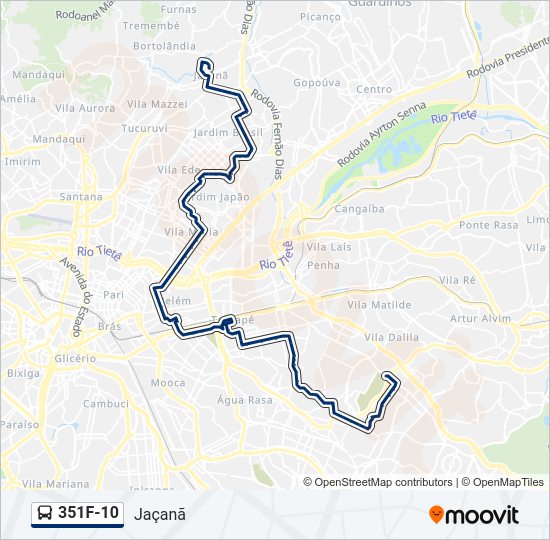 Mapa da linha 351F-10 de ônibus