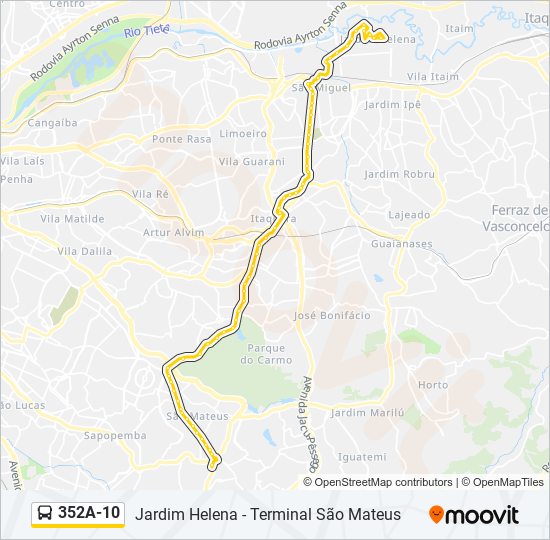 Mapa da linha 352A-10 de ônibus