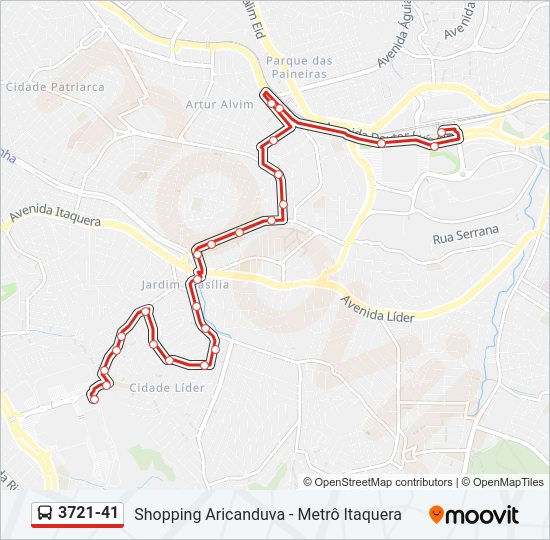 Mapa da linha 3721-41 de ônibus