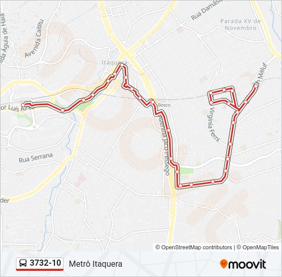 Mapa da linha 3732-10 de ônibus