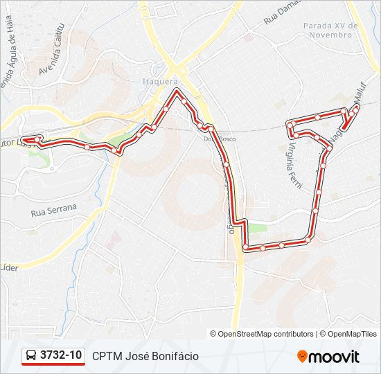 Mapa da linha 3732-10 de ônibus