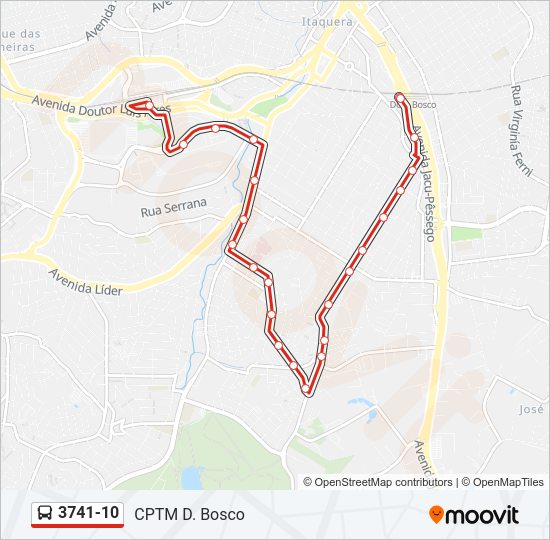Mapa da linha 3741-10 de ônibus