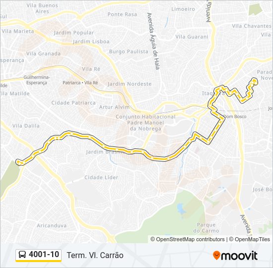 Mapa da linha 4001-10 de ônibus