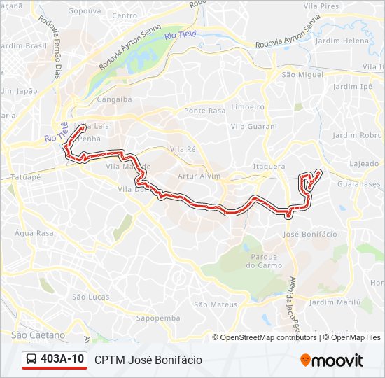 Mapa da linha 403A-10 de ônibus