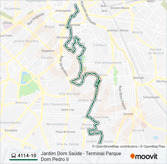 Mapa da linha 4114-10 de ônibus