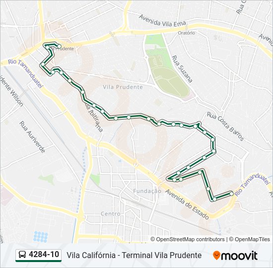 Mapa da linha 4284-10 de ônibus