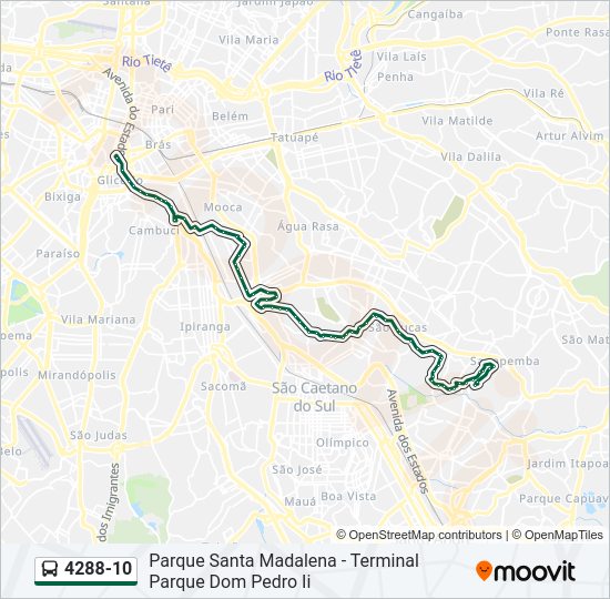 Mapa da linha 4288-10 de ônibus