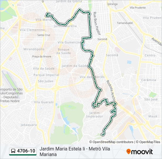 Mapa da linha 4706-10 de ônibus