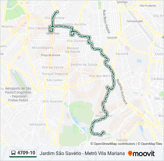 Mapa da linha 4709-10 de ônibus