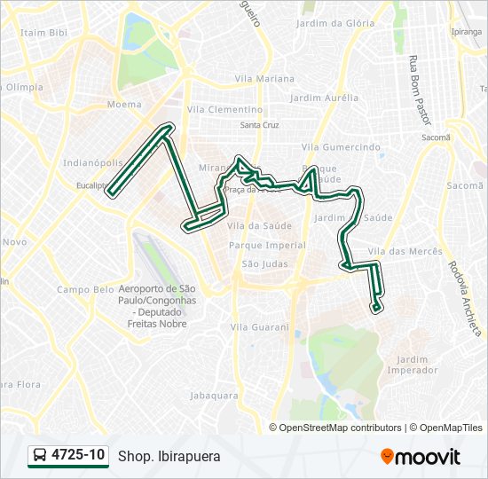 Mapa da linha 4725-10 de ônibus