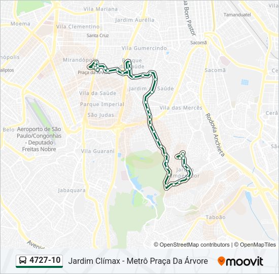 Mapa da linha 4727-10 de ônibus