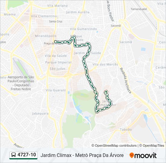 Mapa da linha 4727-10 de ônibus