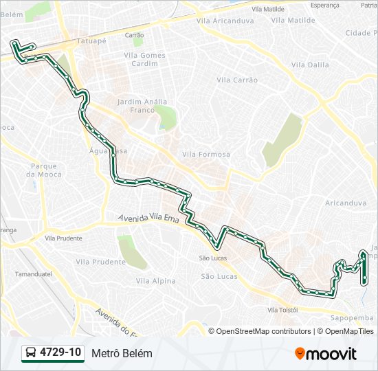 Mapa da linha 4729-10 de ônibus