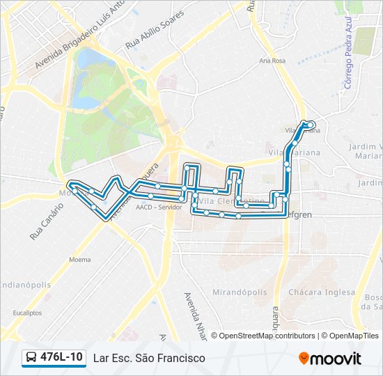 Mapa da linha 476L-10 de ônibus