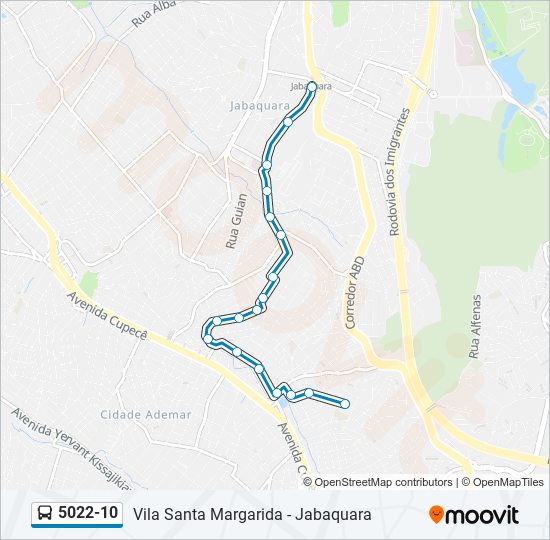 Mapa da linha 5022-10 de ônibus