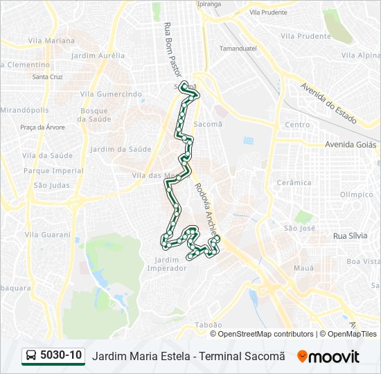 Mapa da linha 5030-10 de ônibus